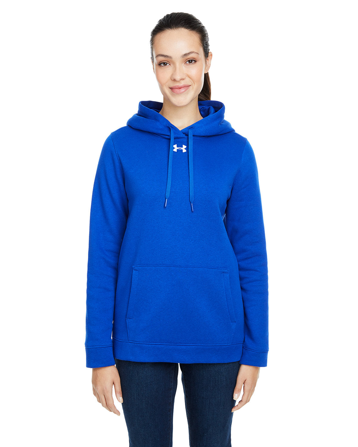  Under Armour Ladies Hustle Pullover Hooded Sweatshirt-Ladies Layering-Under Armour-Royal/White-S-Thread Logic
