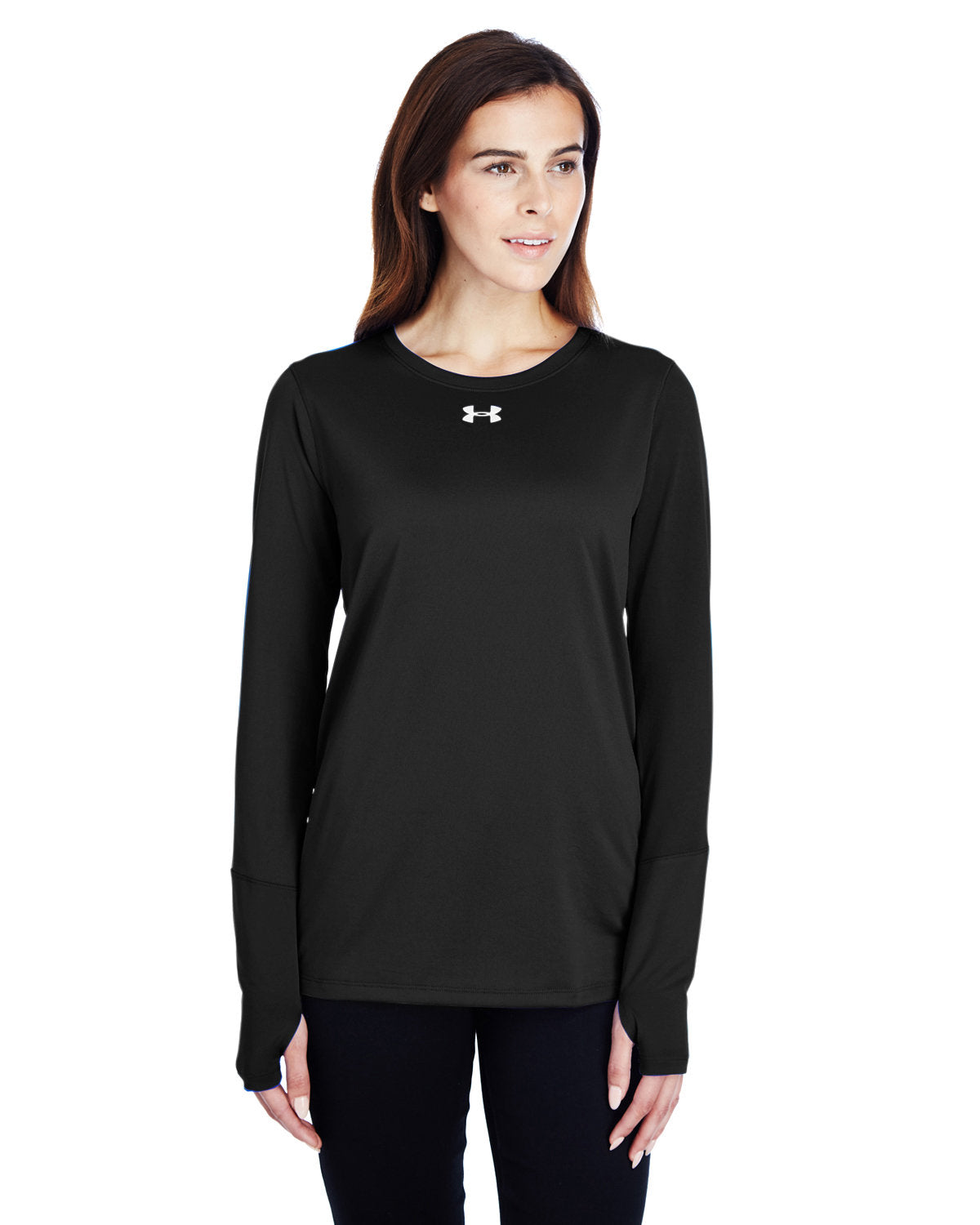  Under Armour Ladies Long-Sleeve Locker T-Shirt 2.0-Ladies T Shirts-Under Armour-Black/Metallic Silver-XS-Thread Logic
