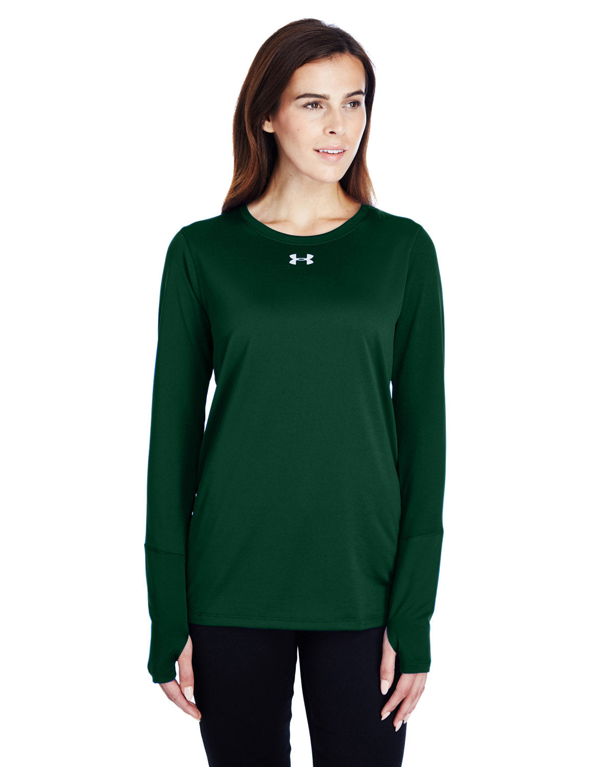  Under Armour Ladies Long-Sleeve Locker T-Shirt 2.0-Ladies T Shirts-Under Armour-Forest Green/Metallic Silver-XS-Thread Logic