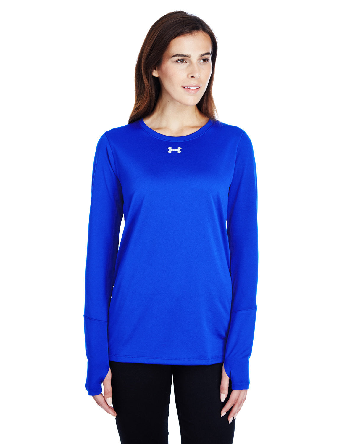  Under Armour Ladies Long-Sleeve Locker T-Shirt 2.0-Ladies T Shirts-Under Armour-Royal/Metallic Silver-XS-Thread Logic