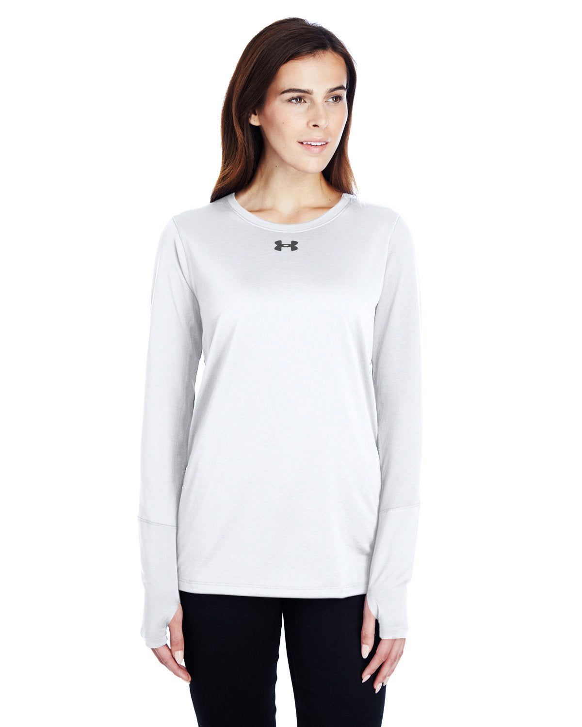 Under Armour Ladies Long-Sleeve Locker T-Shirt 2.0-Ladies T Shirts-Under Armour-White/Graphite-XS-Thread Logic