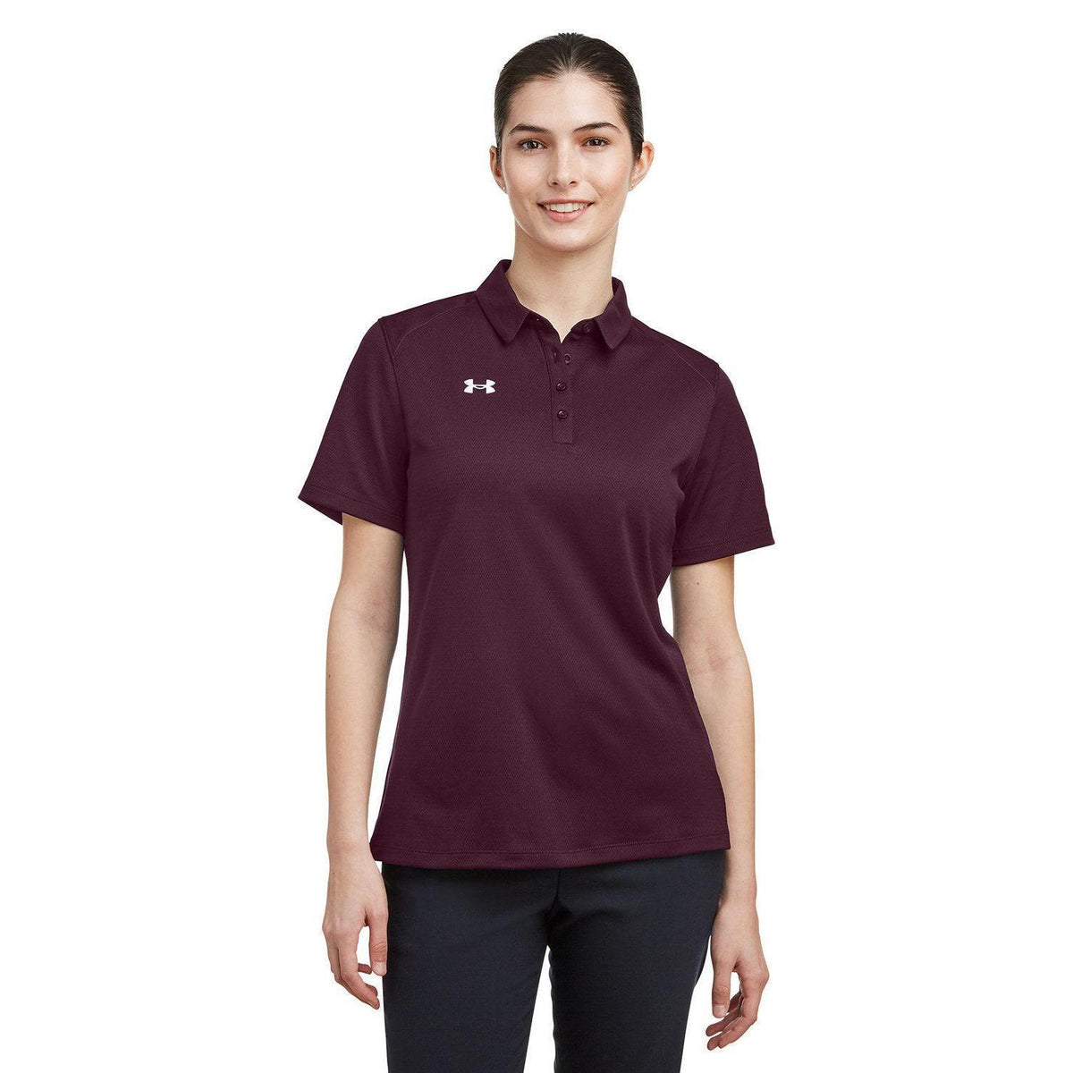 no-logo  Under Armour Ladies Tech Polo-Under Armour-Maroon/White-XS-Thread Logic