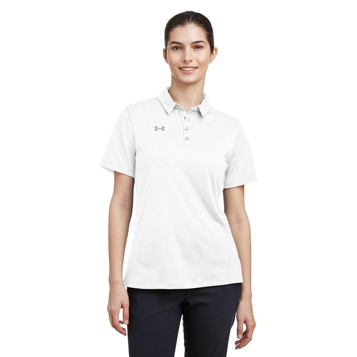no-logo  Under Armour Ladies Tech Polo-Under Armour-White/Grey-XS-Thread Logic