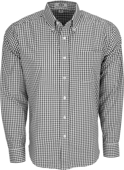 Vantage 1107 Easy-Care Gingham Check Shirt - Black/White - L Vantage 1107 Easy-Care Gingham Check Shirt - Black/White - L