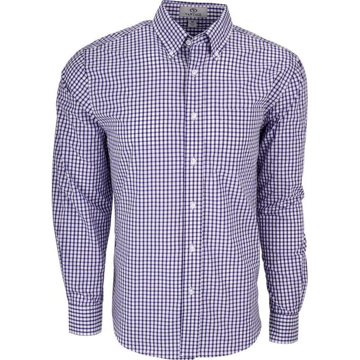 no-logo Vantage Easy-Care Gingham Check Shirt-Men's Dress Shirts-Thread Logic