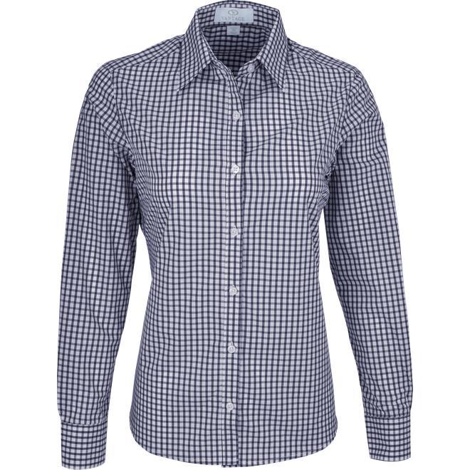 no-logo Vantage Ladies Easy-Care Gingham Check Shirt-Ladies Dress Shirts-Thread Logic
