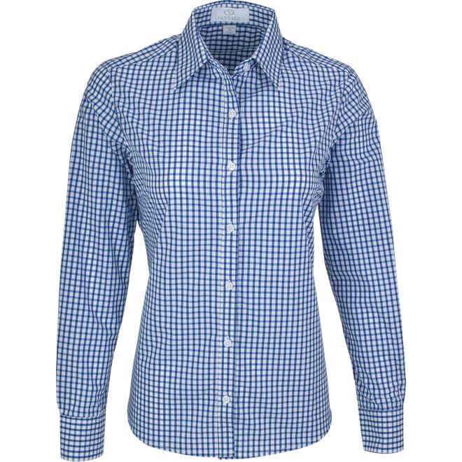 no-logo Vantage Ladies Easy-Care Gingham Check Shirt-Ladies Dress Shirts-Thread Logic