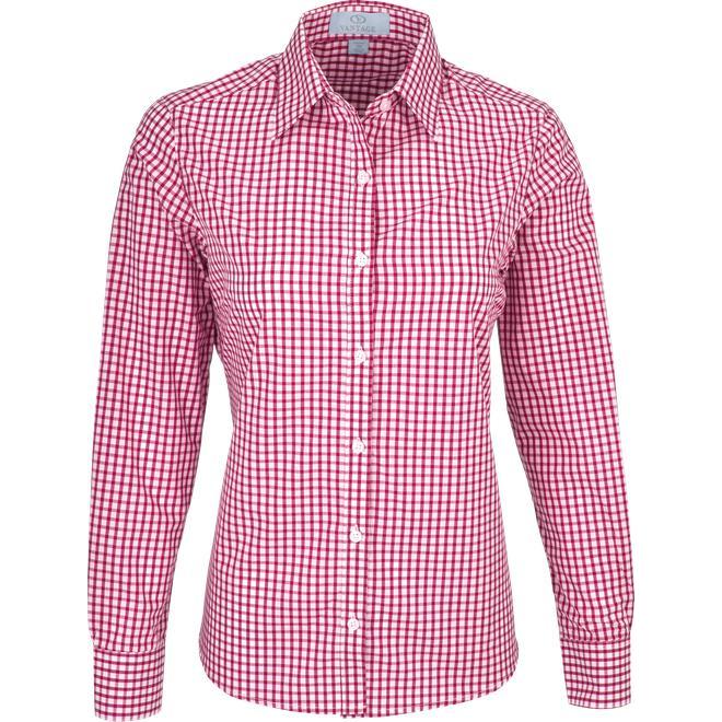 no-logo Vantage Ladies Easy-Care Gingham Check Shirt-Ladies Dress Shirts-Thread Logic