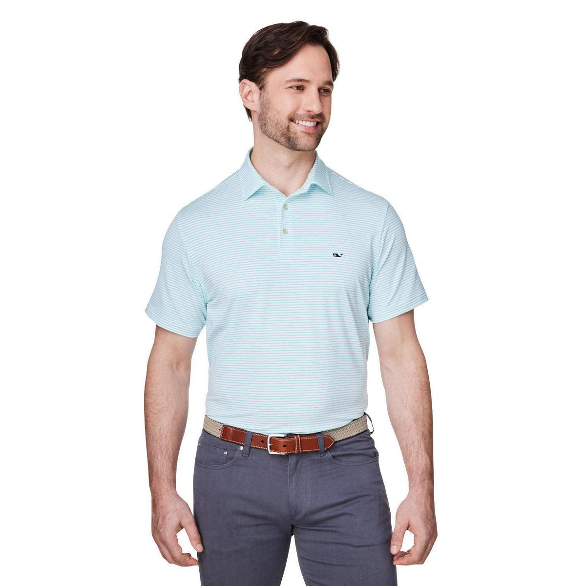 no-logo  Vineyard Vines Bradley Stripe Sankaty Polo-Polos-Vineyard Vines-Aqua Blue-S-Thread Logic