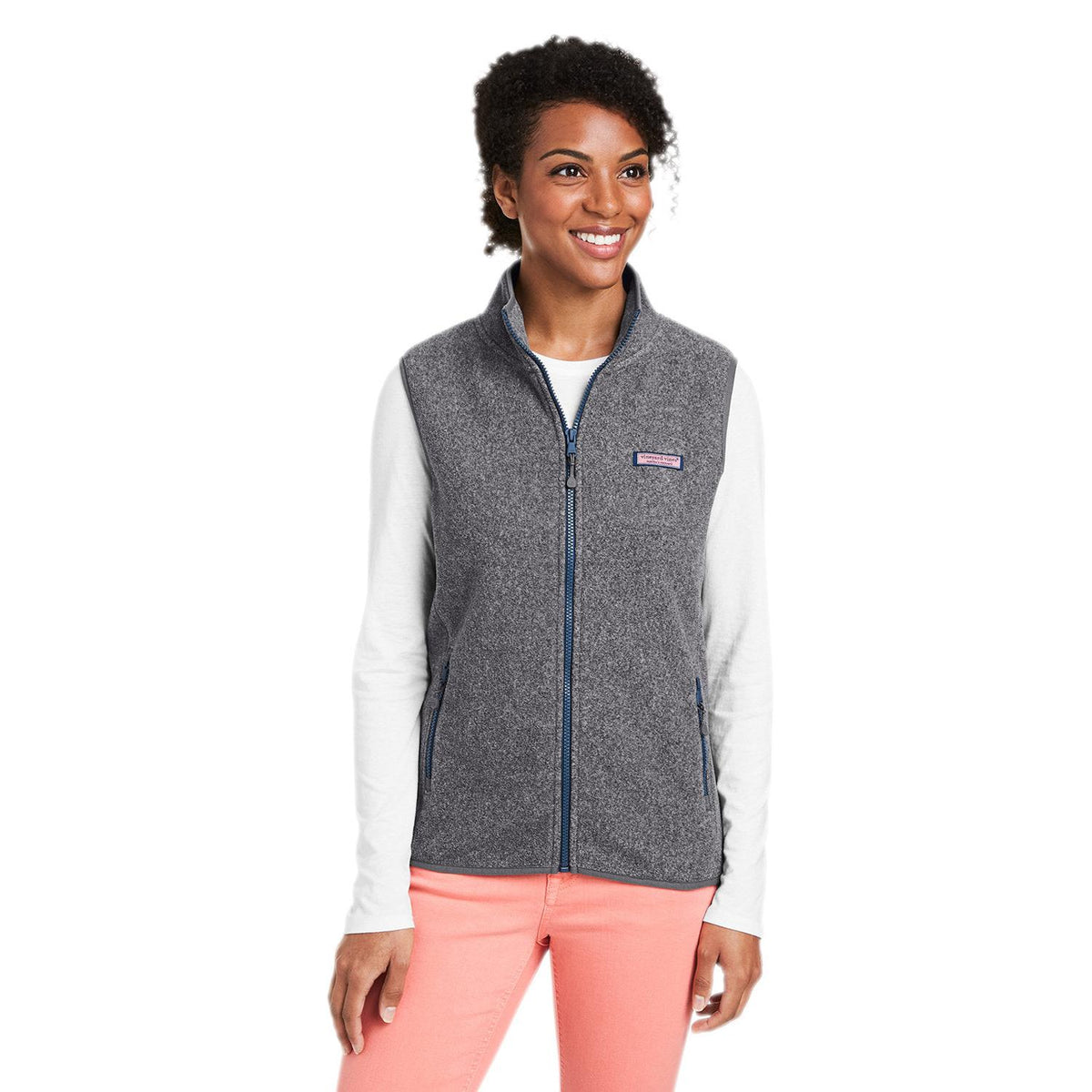 no-logo  Vineyard Vines Ladies Harbor Fleece Vest-Outerwear-Vineyard Vines-Charcoal Heather-XS-Thread Logic