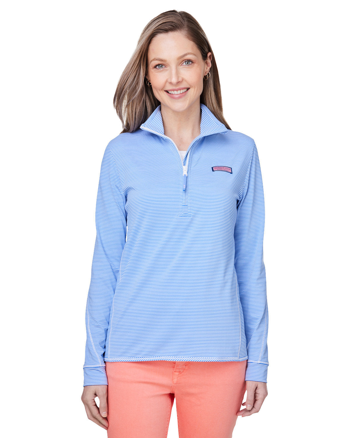  Vineyard Vines Ladies Microstripe Sankaty Half-Zip Pullover-Knits and Layering-Vineyard Vines-Blue-XS-Thread Logic