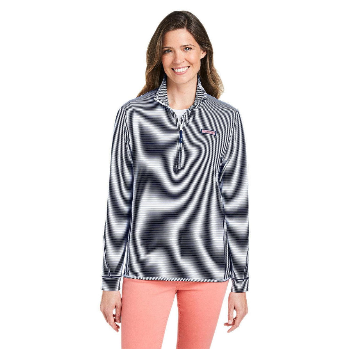 no-logo  Vineyard Vines Ladies Microstripe Sankaty Half-Zip Pullover-Knits and Layering-Vineyard Vines-Deep Bay-XS-Thread Logic