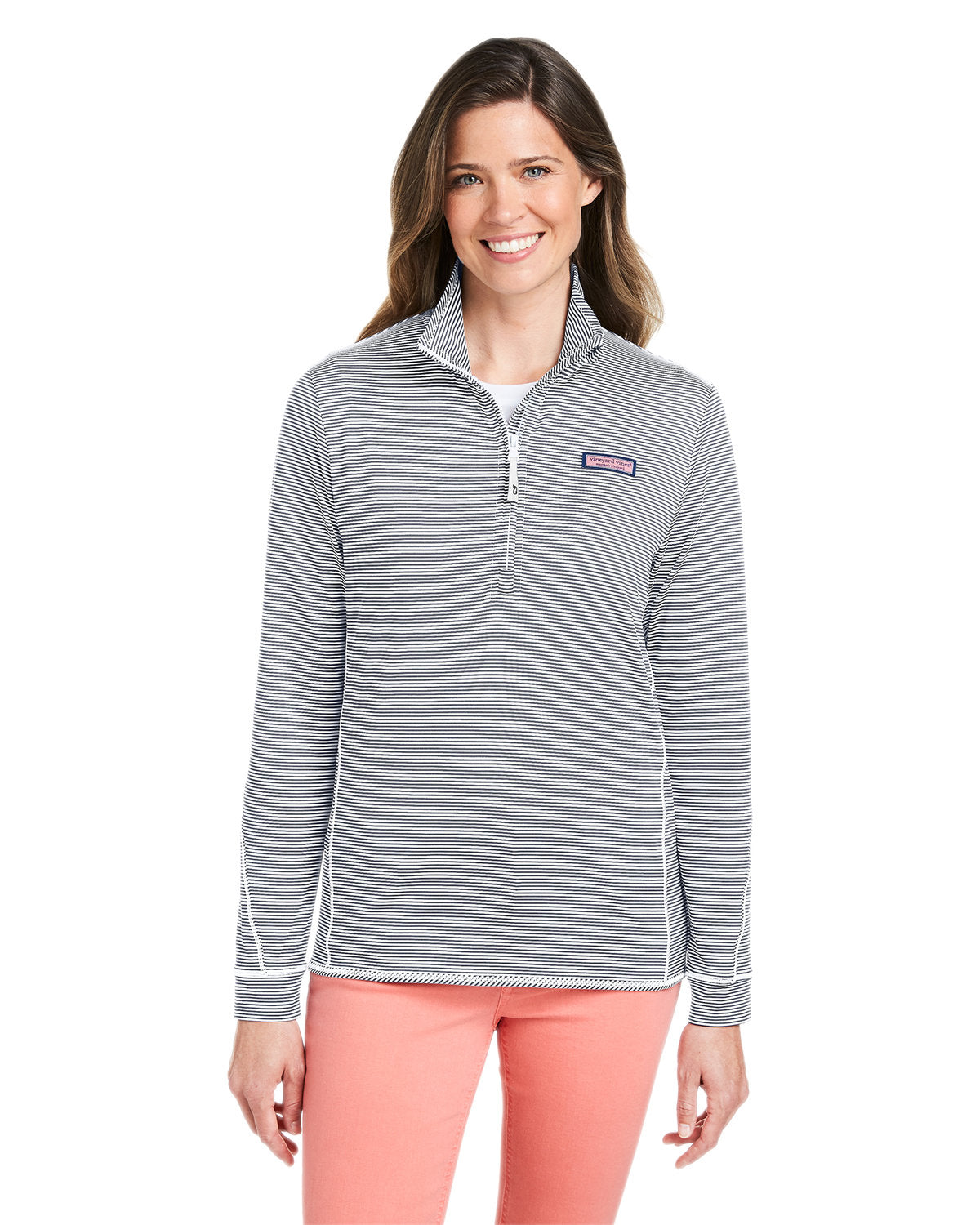  Vineyard Vines Ladies Microstripe Sankaty Half-Zip Pullover-Knits and Layering-Vineyard Vines-Heather Grey-XS-Thread Logic