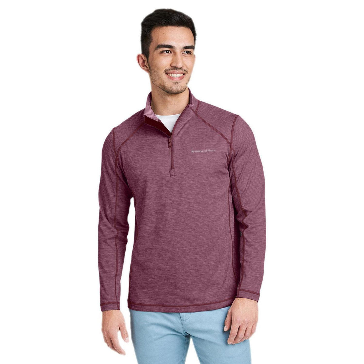 no-logo  Vineyard Vines Sankaty Quarter-Zip Pullover-Knits and Layering-Vineyard Vines-Burgundy-S-Thread Logic