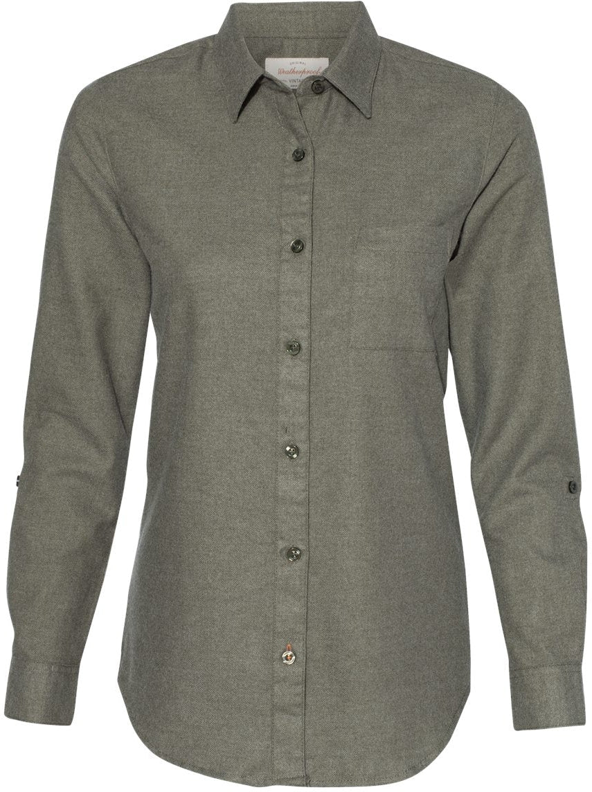 Weatherproof Ladies Vintage Brushed Flannel Solid Shirt-Ladies Dress Shirts-Weatherproof-Dusty Olive-S-Thread Logic