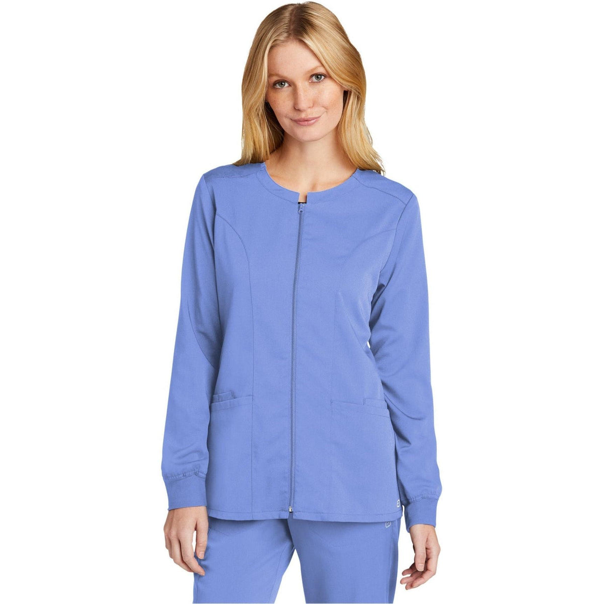 no-logo WonderWink Ladies Premiere Flex Full-Zip Scrub Jacket-Regular-Wonderwink-Ceil Blue-2XL-Thread Logic