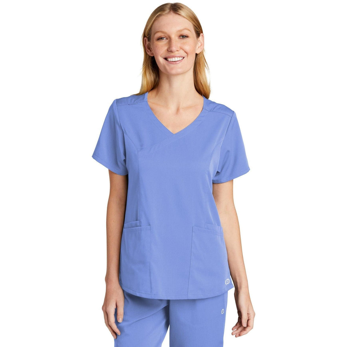 no-logo WonderWink Ladies Premiere Flex Mock Wrap Top-Regular-Wonderwink-Ceil Blue-2XL-Thread Logic