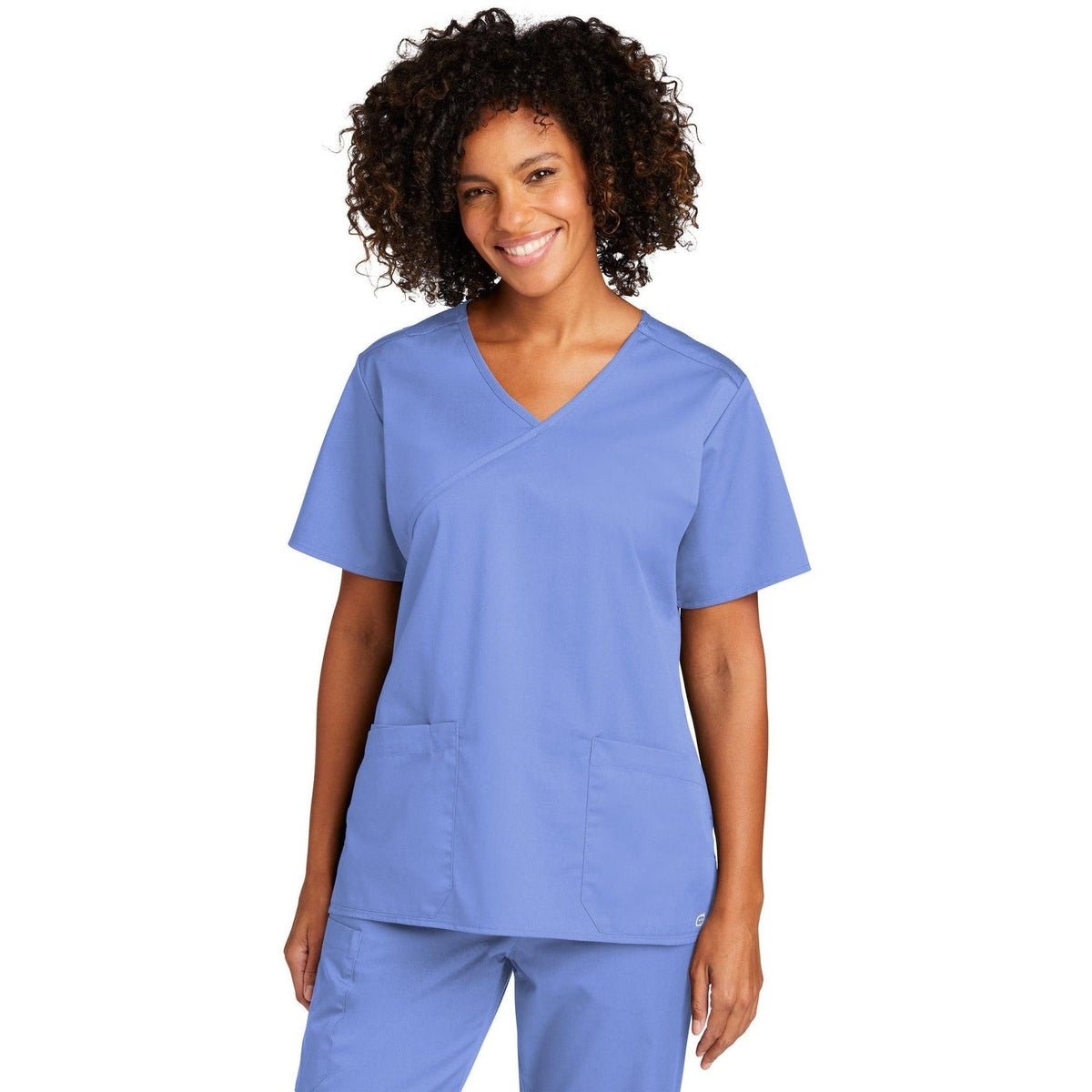 no-logo WonderWink Ladies WorkFlex Mock Wrap Top-Regular-Wonderwink-Ceil Blue-2XL-Thread Logic