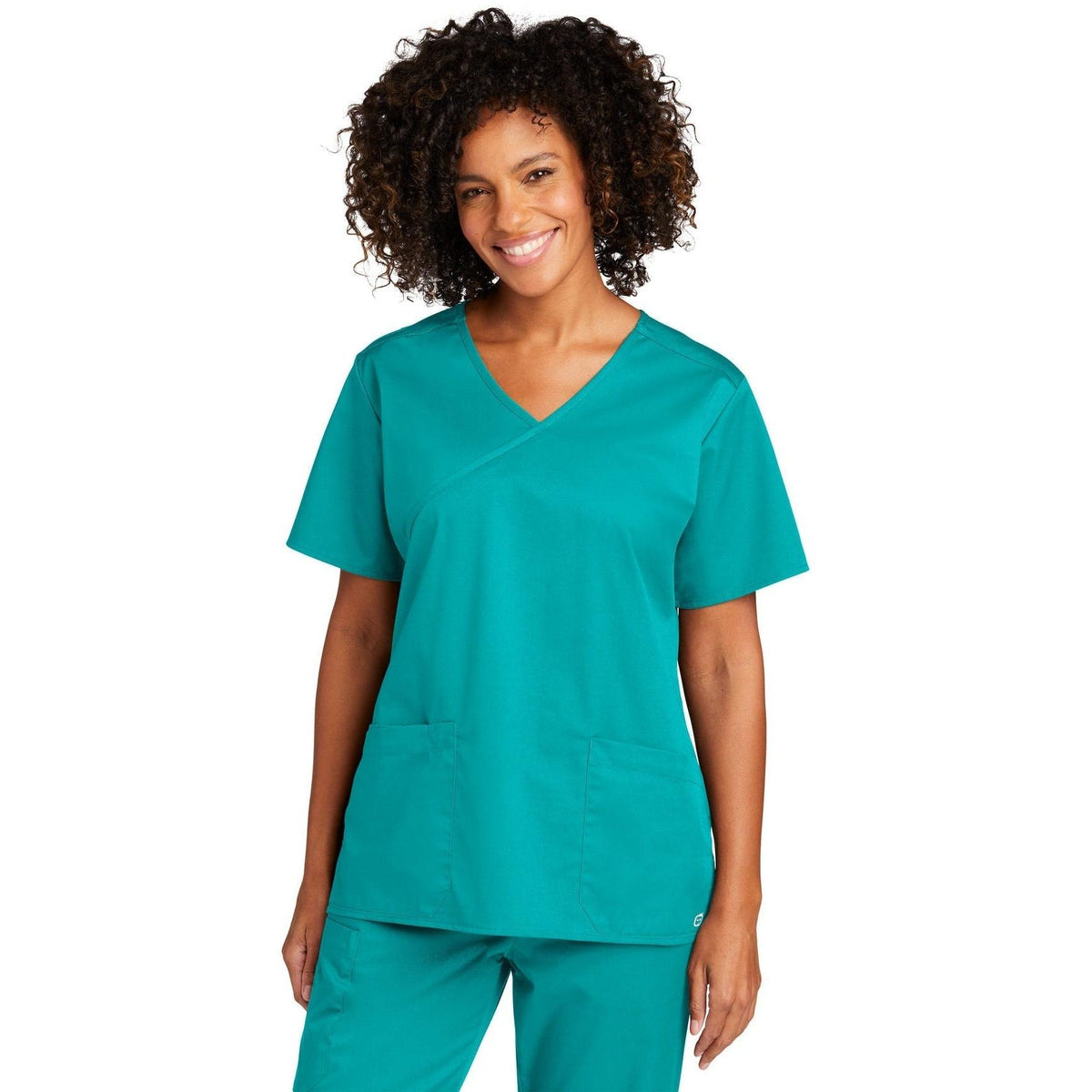 no-logo WonderWink Ladies WorkFlex Mock Wrap Top-Regular-Wonderwink-Teal Blue-2XL-Thread Logic