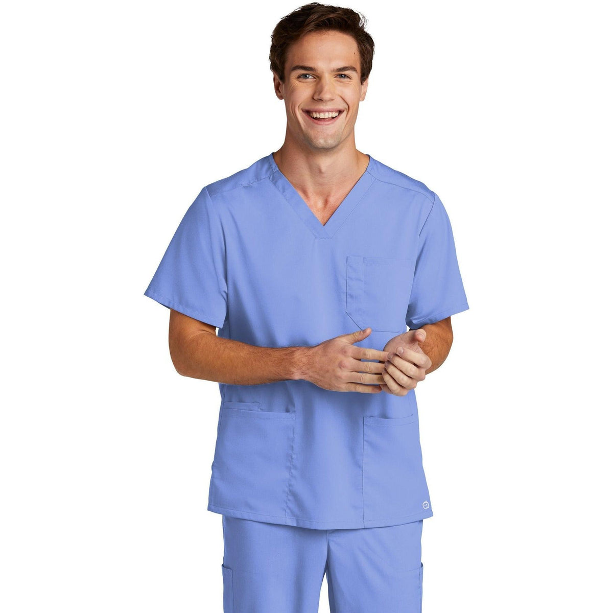 no-logo WonderWink Men's Premiere Flex V-Neck Top-Regular-Wonderwink-Ceil Blue-2XL-Thread Logic