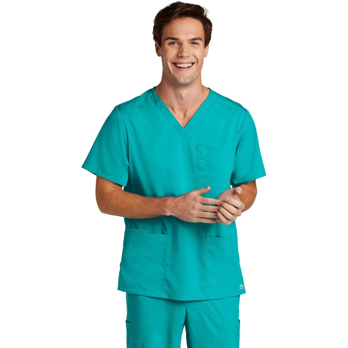 no-logo WonderWink Men's Premiere Flex V-Neck Top-Regular-Wonderwink-Teal Blue-2XL-Thread Logic