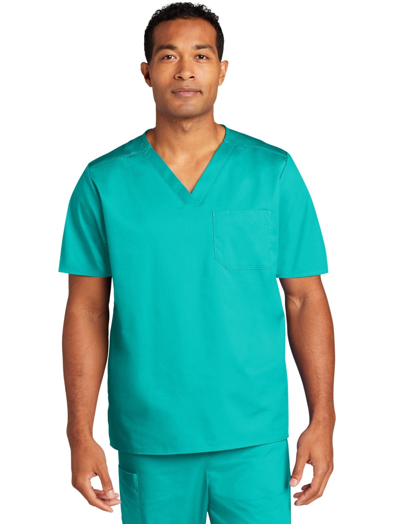 no-logo WonderWink Unisex WorkFlex Chest Pocket V-Neck Top-Regular-Wonderwink-Teal Blue-2XL-Thread Logic