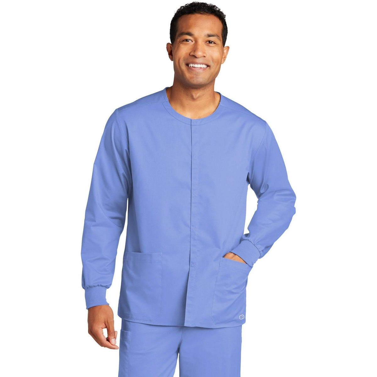 no-logo WonderWink Unisex WorkFlex Snap-Front Scrub Jacket-Regular-Wonderwink-Ceil Blue-2XL-Thread Logic