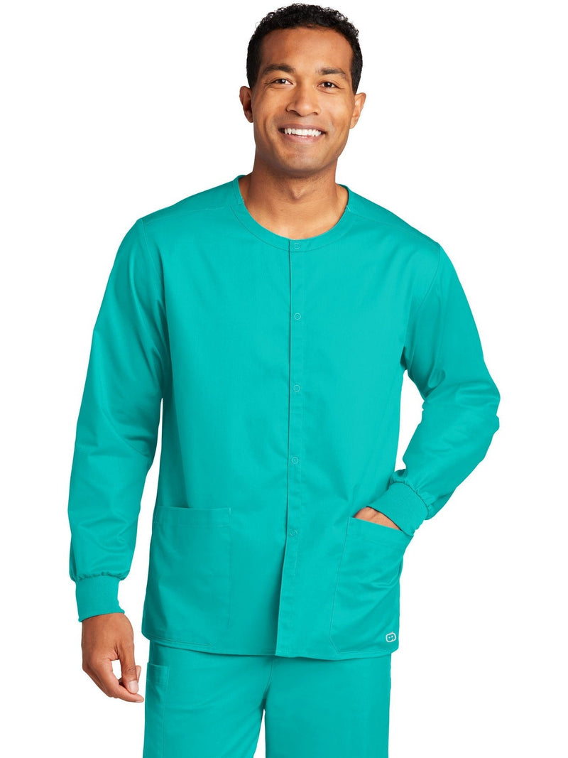 no-logo WonderWink Unisex WorkFlex Snap-Front Scrub Jacket-Regular-Wonderwink-Teal Blue-2XL-Thread Logic