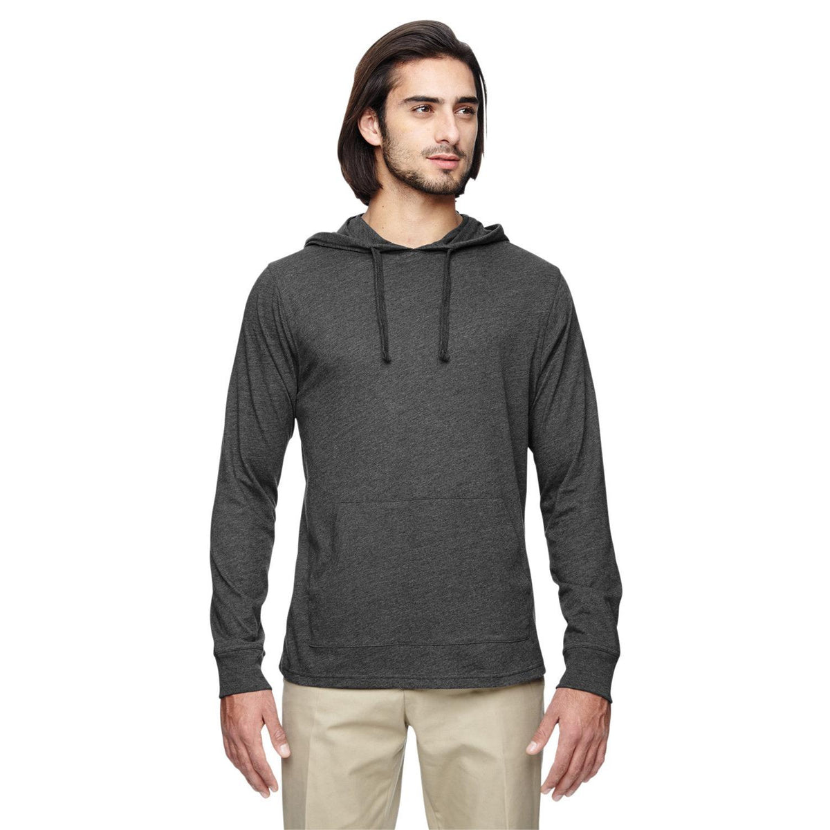 no-logo  econscious 4.25 oz. Blended Eco Jersey Pullover Hoodie-Men's Layering-econscious-Charcoal/Black-S-Thread Logic