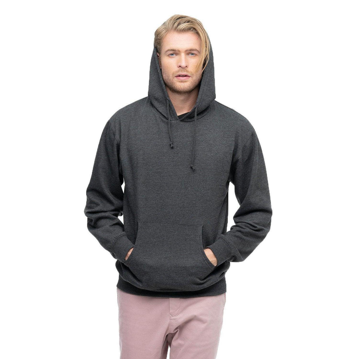 no-logo  econscious 7 oz. Organic/Recycled Heathered Fleece Pullover Hood-Men's Layering-econscious-Charcoal-S-Thread Logic