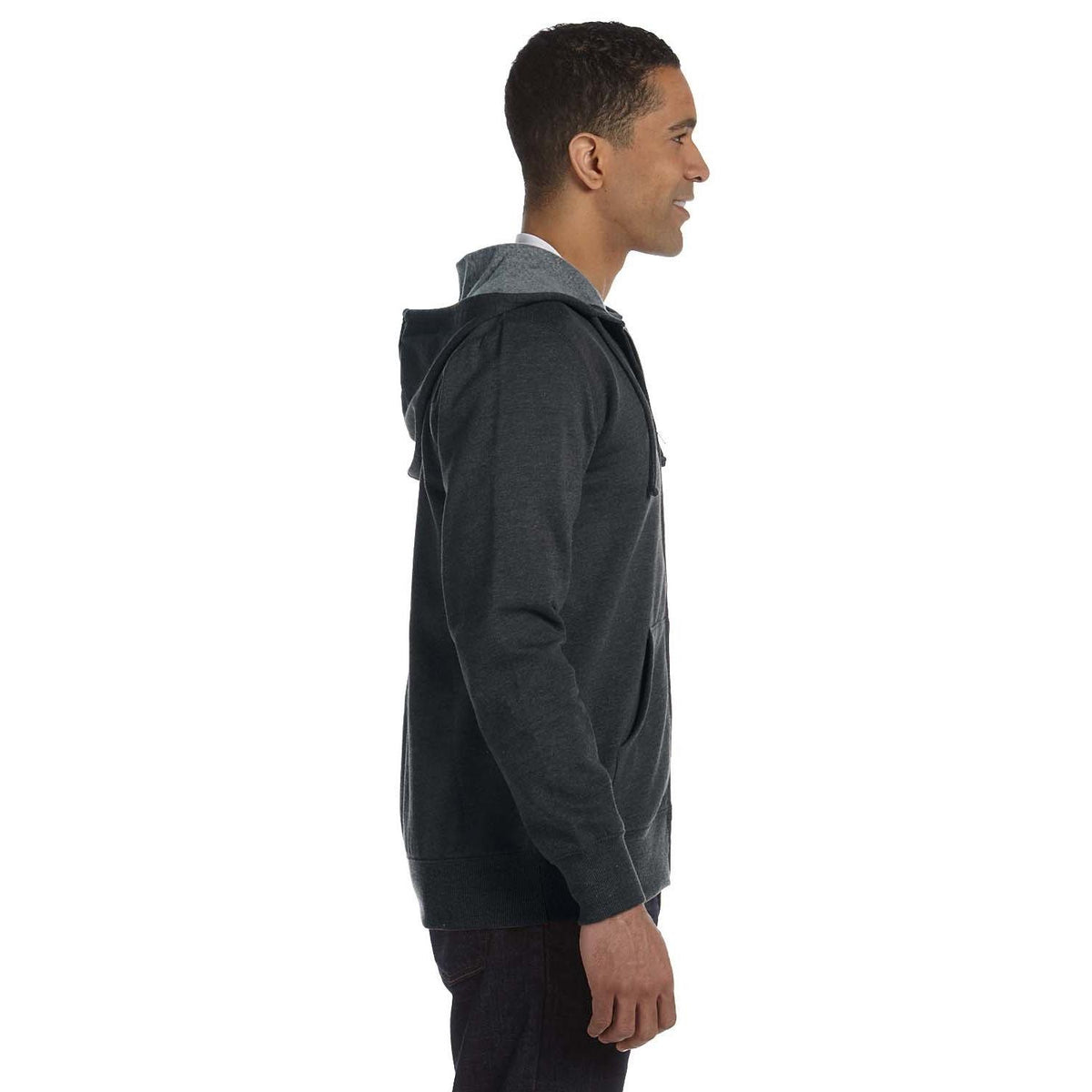 no-logo econscious 7 oz. Organic/Recycled Heathered Full-Zip Hood-Men's Layering-econscious-Thread Logic