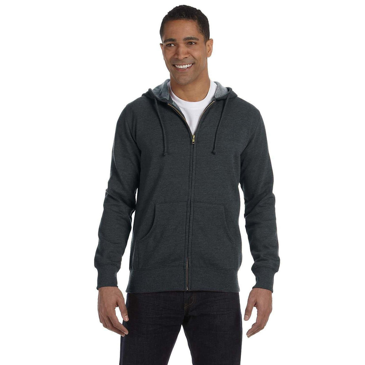 no-logo  econscious 7 oz. Organic/Recycled Heathered Full-Zip Hood-Men's Layering-econscious-Charcoal-S-Thread Logic