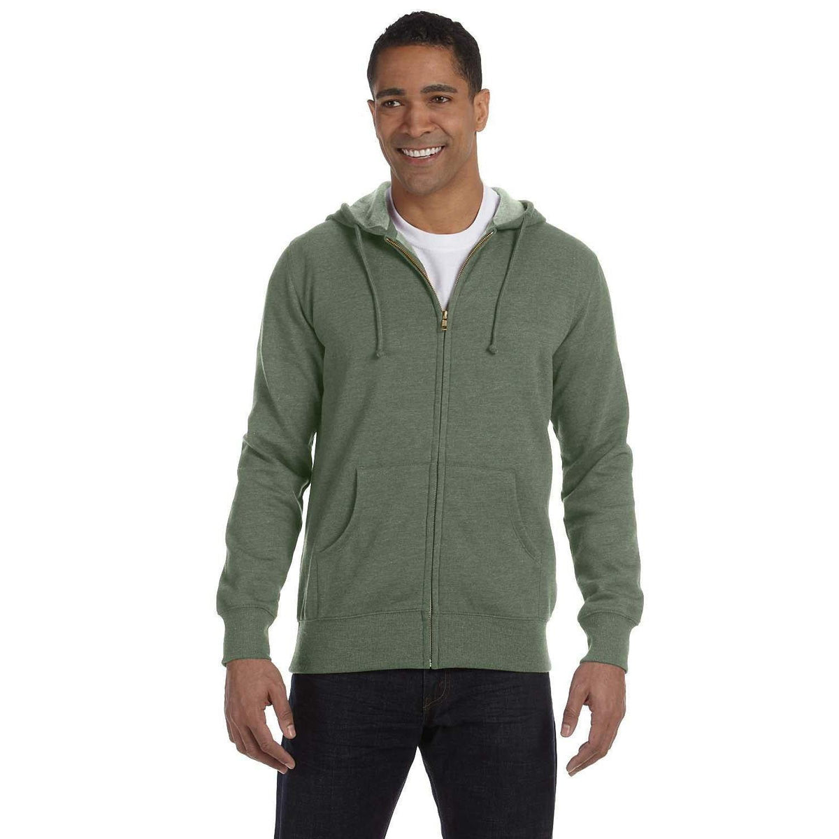 no-logo  econscious 7 oz. Organic/Recycled Heathered Full-Zip Hood-Men's Layering-econscious-Military Green-S-Thread Logic