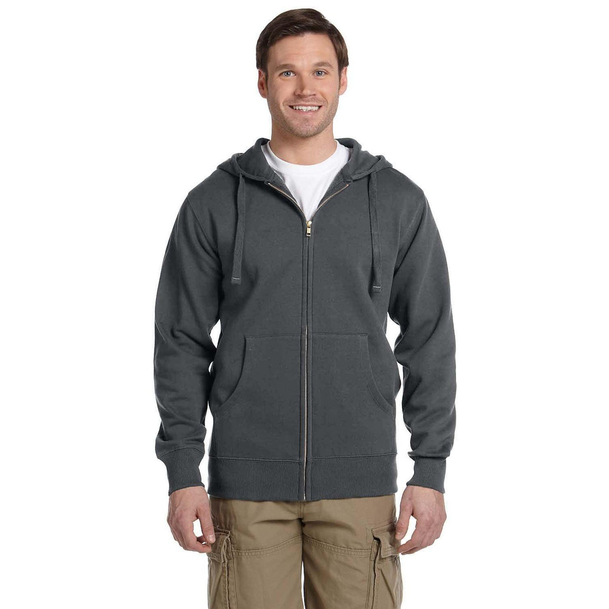 no-logo  econscious 9 oz. Organic/Recycled Full-Zip Hood-Men's Layering-econscious-Charcoal-S-Thread Logic