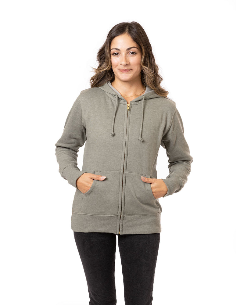  econscious Ladies 7 oz. Organic/Recycled Heathered Fleece Full-Zip Hood-Ladies Layering-econscious-Military Green-S-Thread Logic