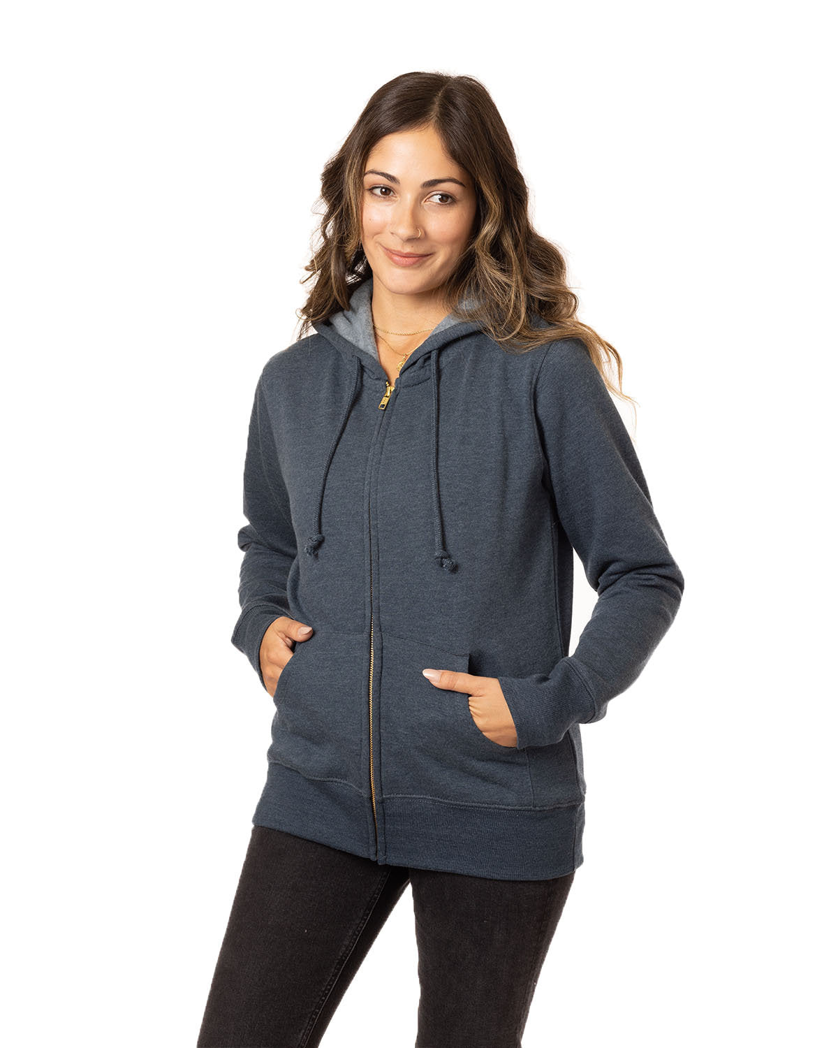  econscious Ladies 7 oz. Organic/Recycled Heathered Fleece Full-Zip Hood-Ladies Layering-econscious-Water-S-Thread Logic