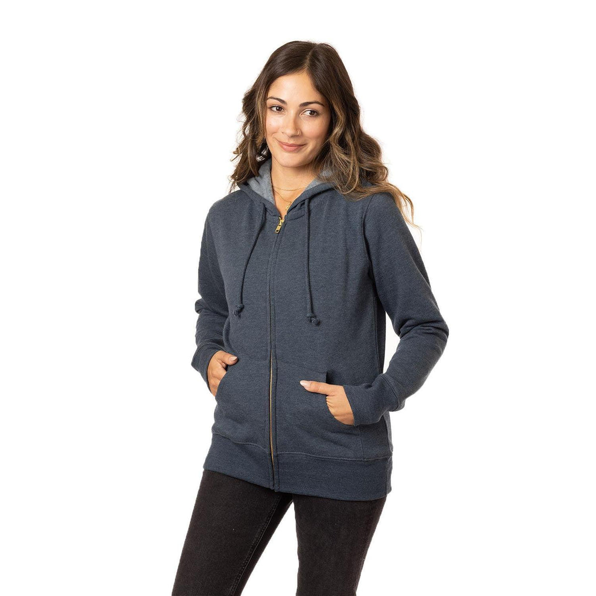 no-logo  econscious Ladies 7 oz. Organic/Recycled Heathered Fleece Full-Zip Hood-Ladies Layering-econscious-Water-S-Thread Logic